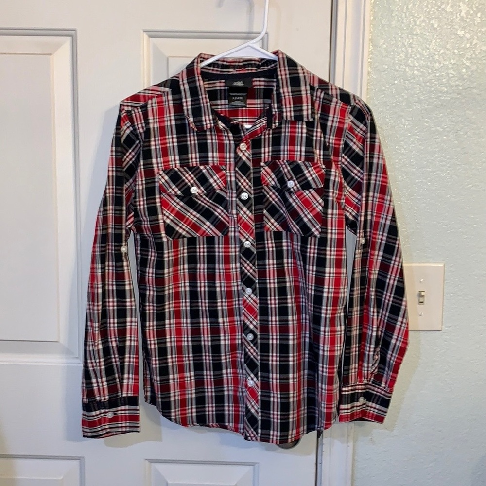 Mick Mack Boys Red & Blue Plaid Shirt. Large
